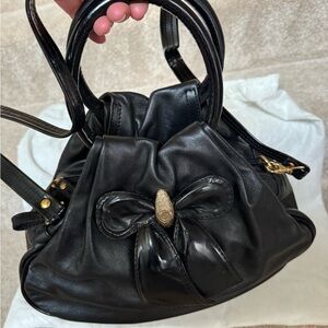 GILDA TONELLI Black Women's Shoulder Bag with Bow Accent, MADE IN ITALY